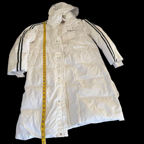 NERDY Coat Small White Long Hooded Down Puffer Parka Stripe Logo Full Zip - Picture 13 of 14